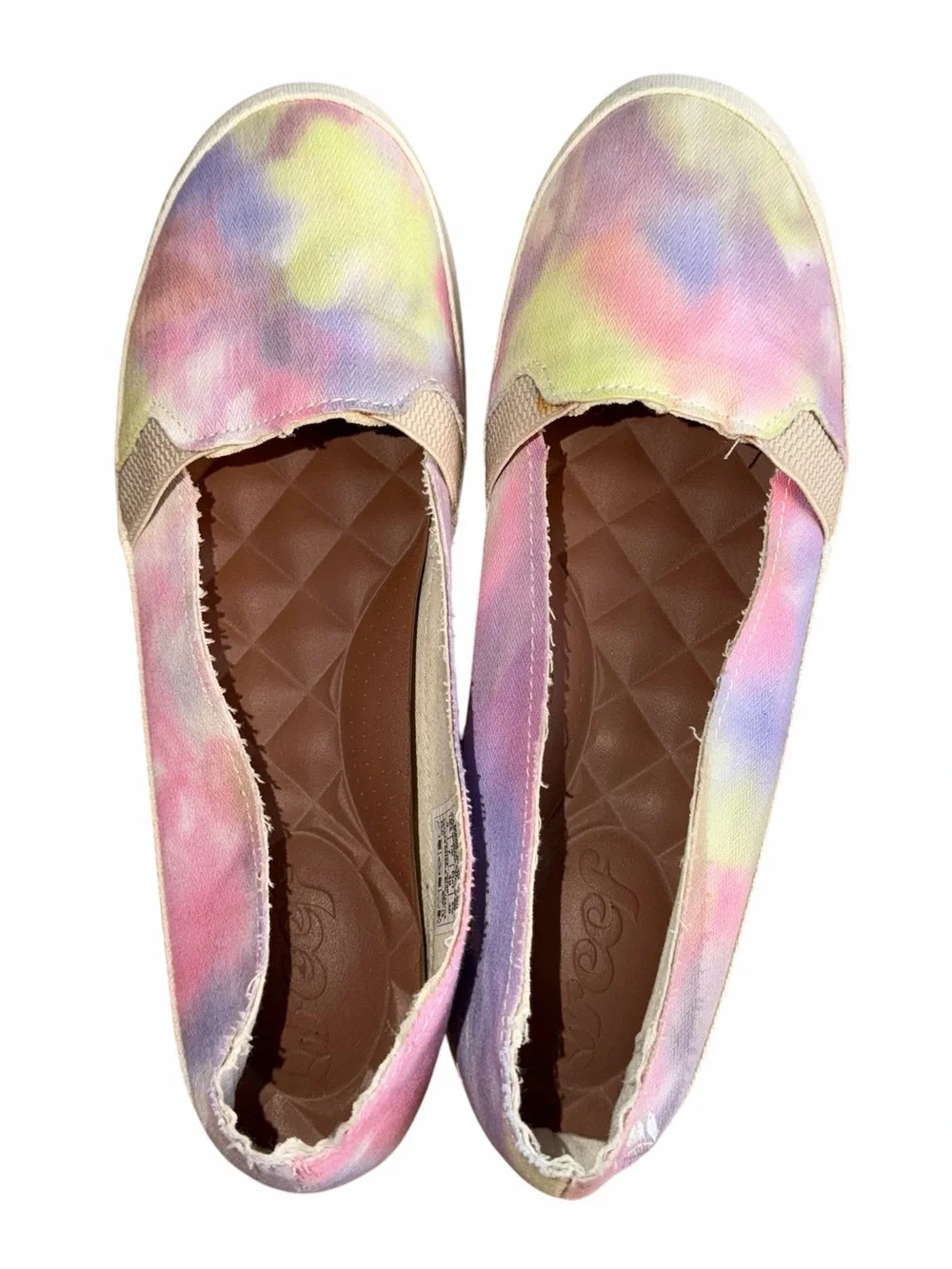Reef Pastel Tie-Dye Slip-On Flats in Pink, Yellow, Blue, Purple Women’s Size 9